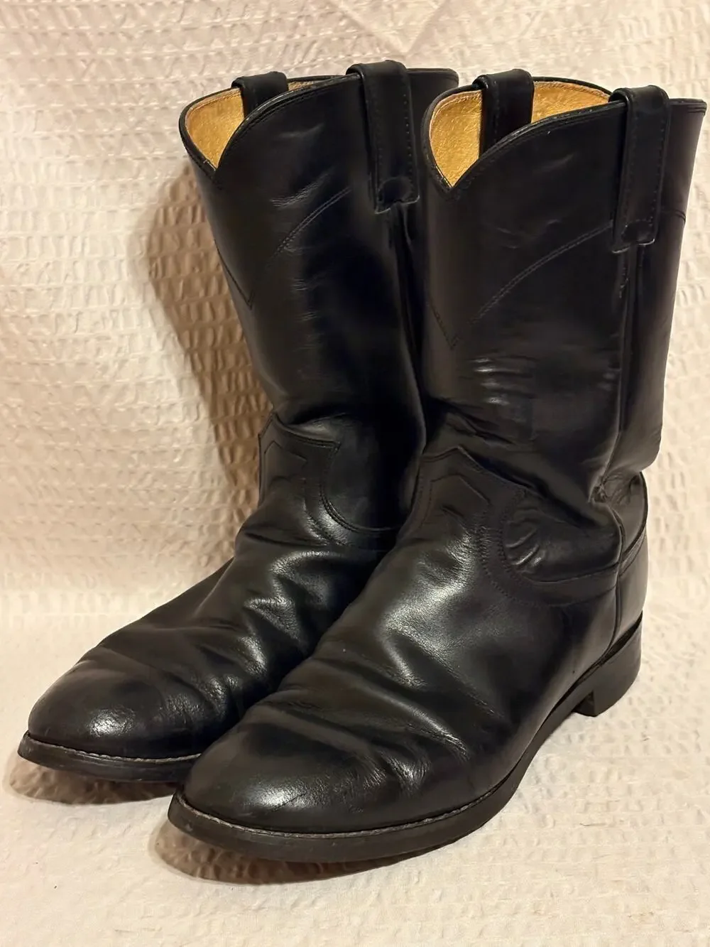 Justin 3133 Black Leather Ropers Men’s 8EE Vibram Sole Western Boots Mexico